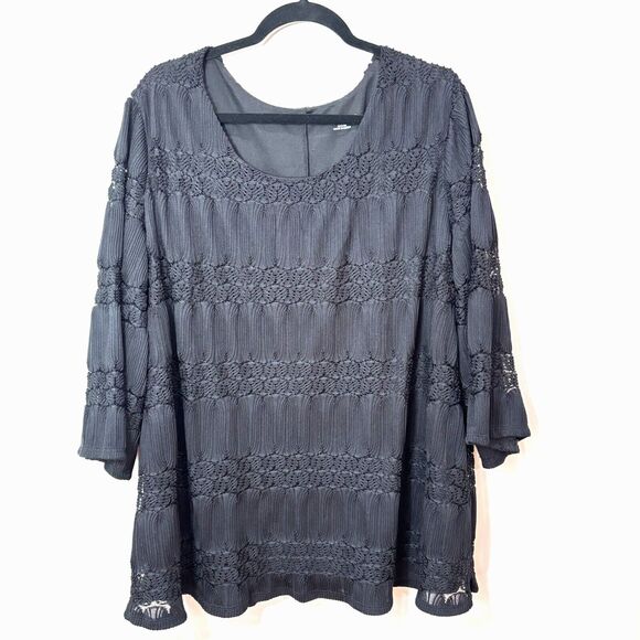 Catherines Black Lace Tunic Top sz 2X Textured Witchy Dark Romantic Whimsigoth - Picture 1 of 11